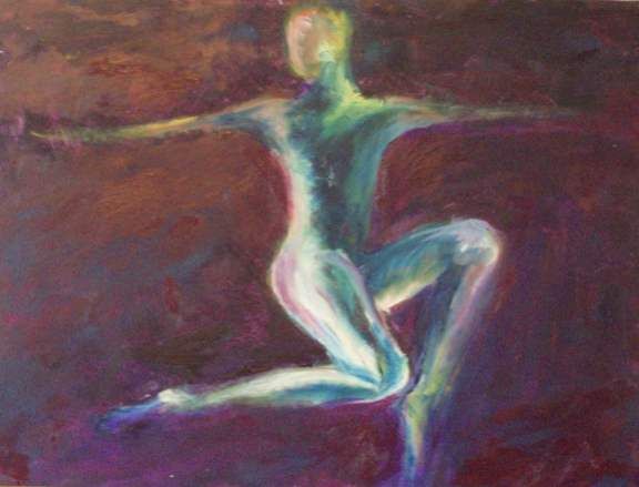 Into the light. Dancer in oil on card by Anne Milton, Fine Artist